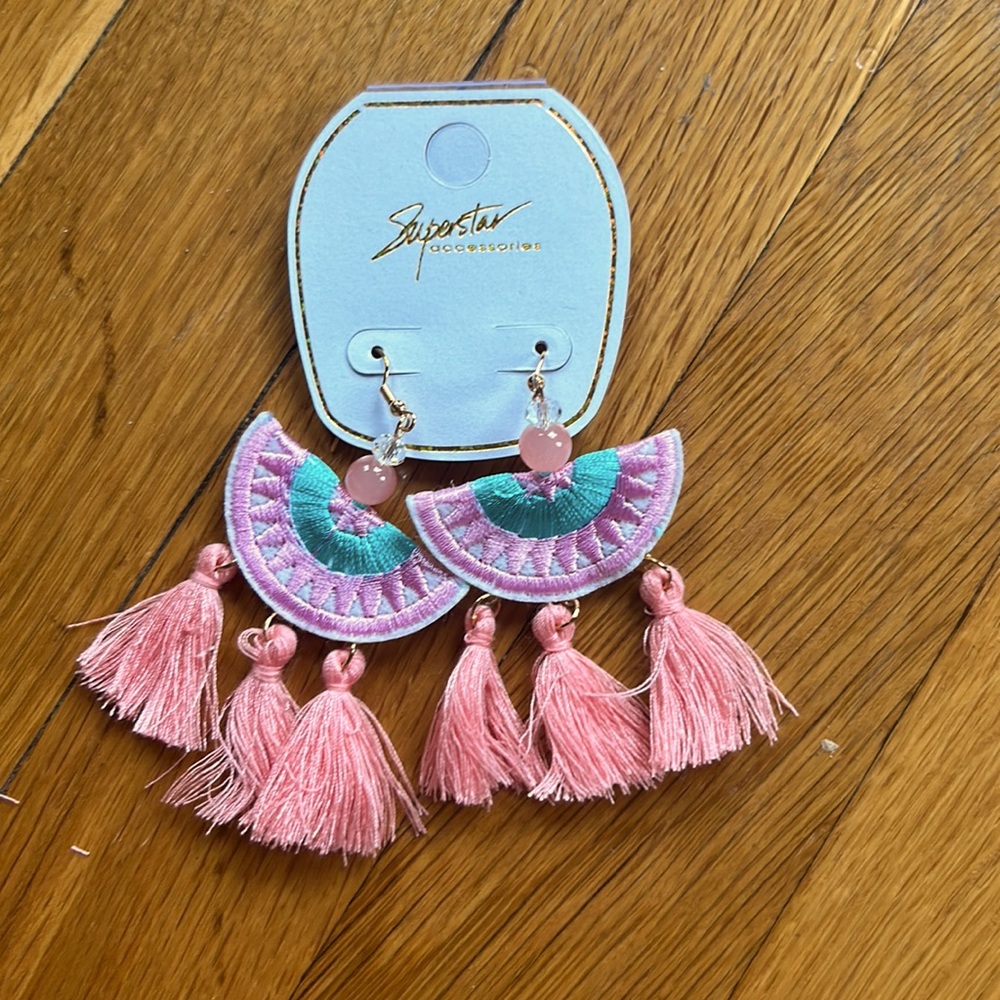 Pink & Teal half moon disc earrings